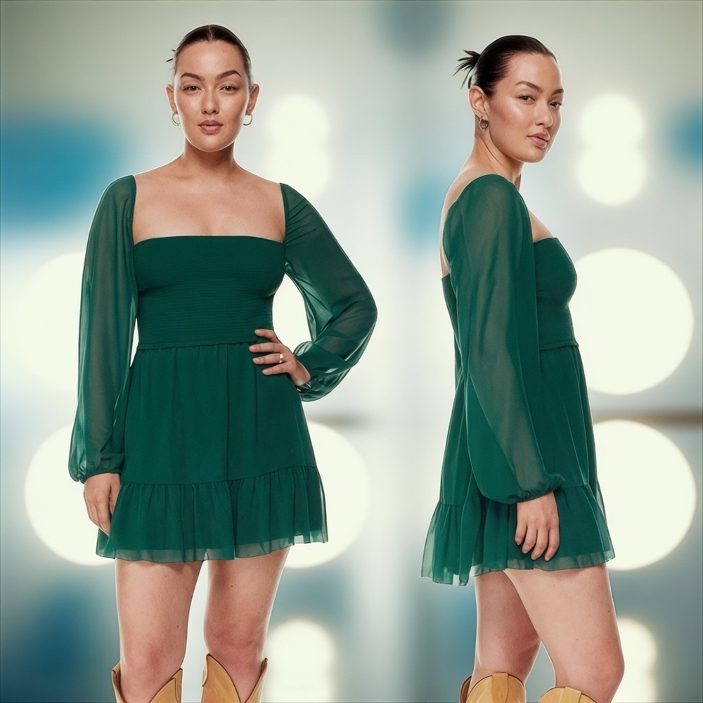 Aritzia Wilfred Women's Tempest Forest Green Sheer Mini Dress In Size Medium